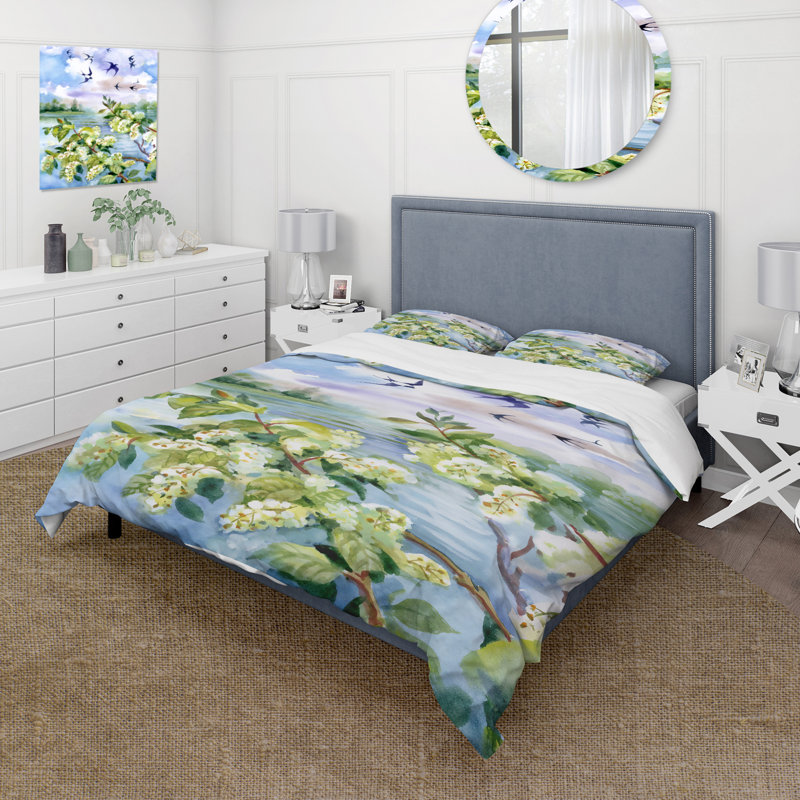 Fleurs de cerisiers en fleurs au printemps - Ensemble de housse de couette traditionnel - Polyester en microfibre