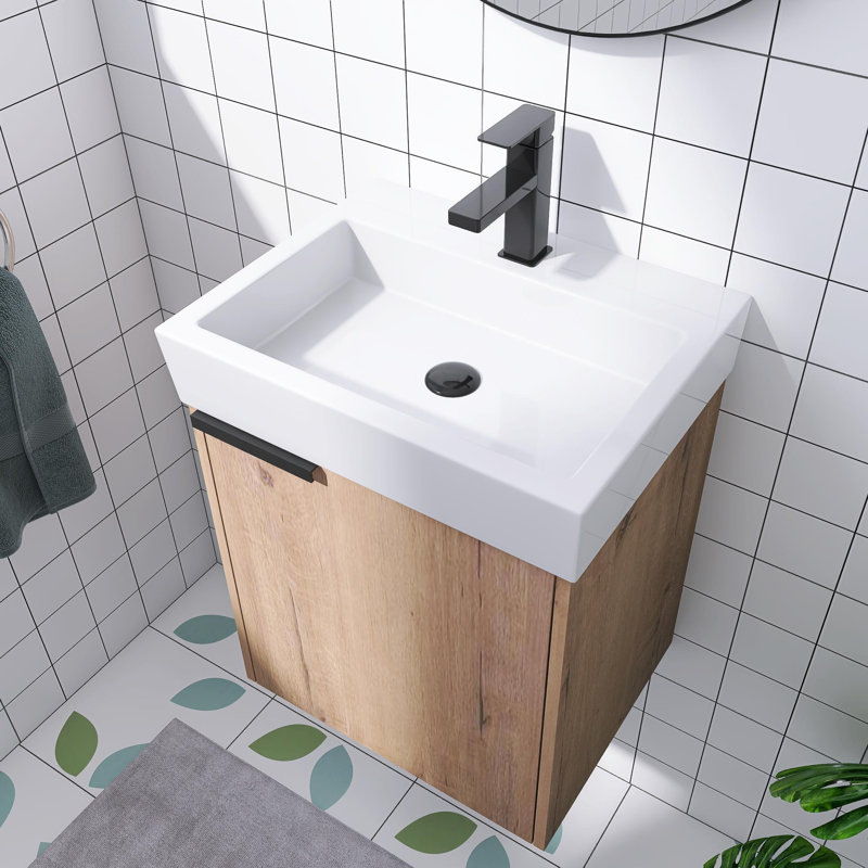 18 Inch Bathroom Vanity with Sink, Single Sink Wall-Mounted Bathroom Vanity with Soft Close Door