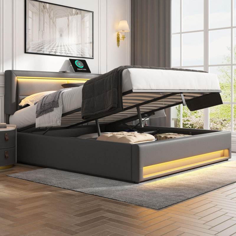 Crisstomo Upholstered Ottoman Storage Bed, Grey, 150 x 200cm