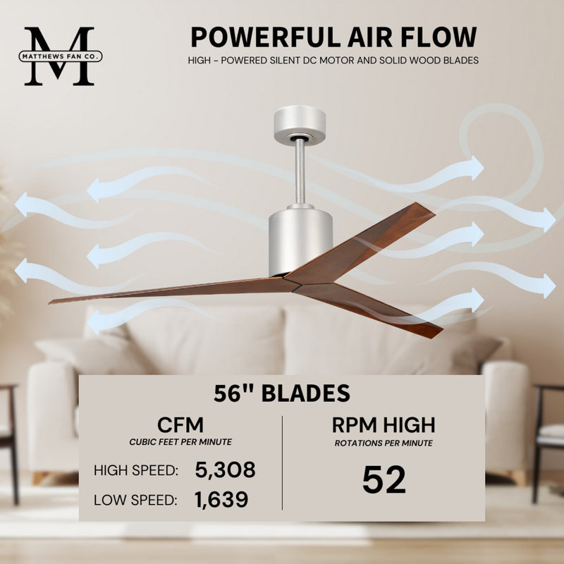 Eliza Outdoor Downrod Ceiling Fan, Walnut Tone, Brushed Nickel