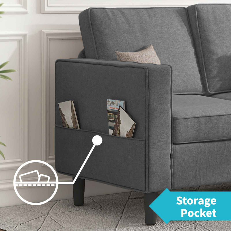 Ebern Designs 78“ Sectional Sofa Couch For Living Room | Convertible Linen Sofa Chaise With Reversible Storage Ottoman | Modern Modular Sofa With 2 Side Pockets | Small Sofa For Small Places