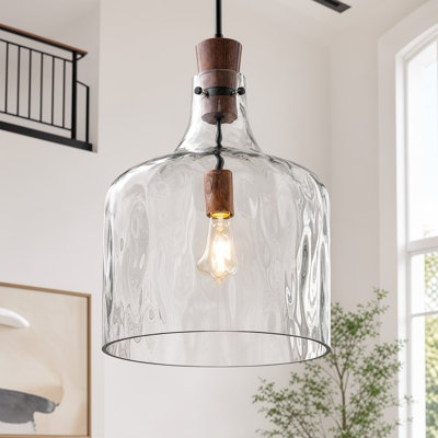 Suspension simple en verre martelé transparent, 1 lumière, 30 cm (12 pouces), à intensité variable, certifiée ETL, idéale pour îlot de cuisine.