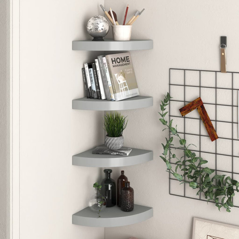 Wall Corner Shelf Floating Corner Shelf Wall Mounted Display Shelf, 1.5" H x 9.8" W x 9.8" D, Gray