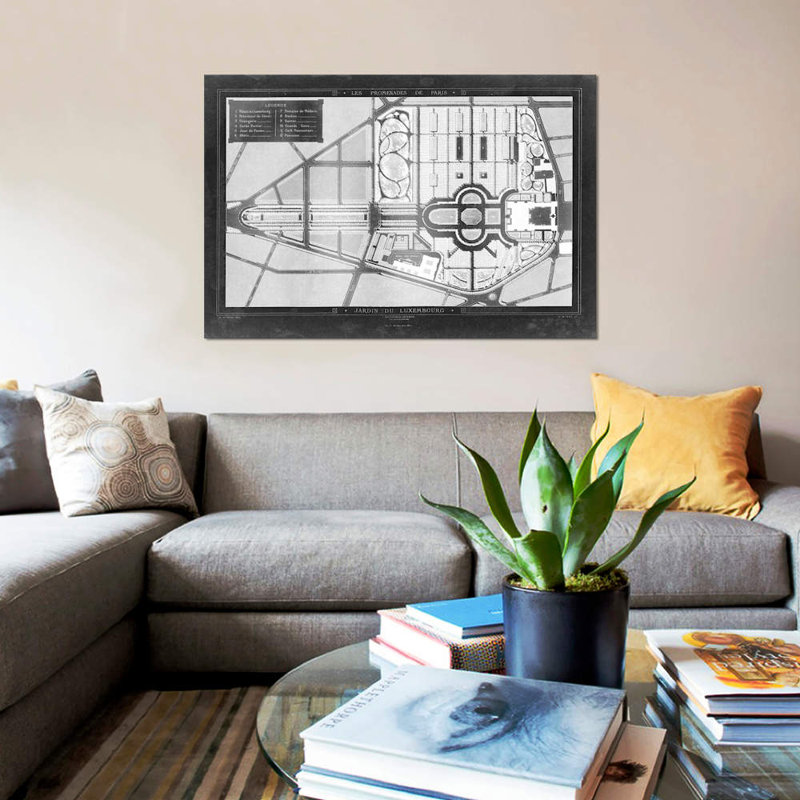 « french jardin blueprints ii », impression sur toile, H 40 po x l 60 po x P 1,5 po, Toile tendue, Pas de tapis