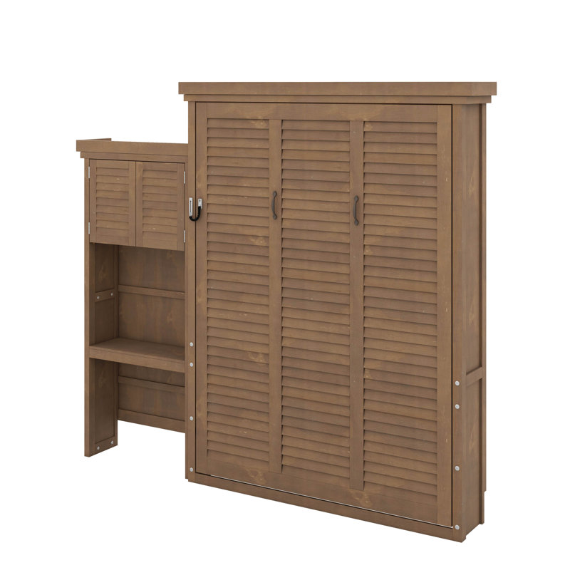Grand lit escamotable avec tablettes, Bois