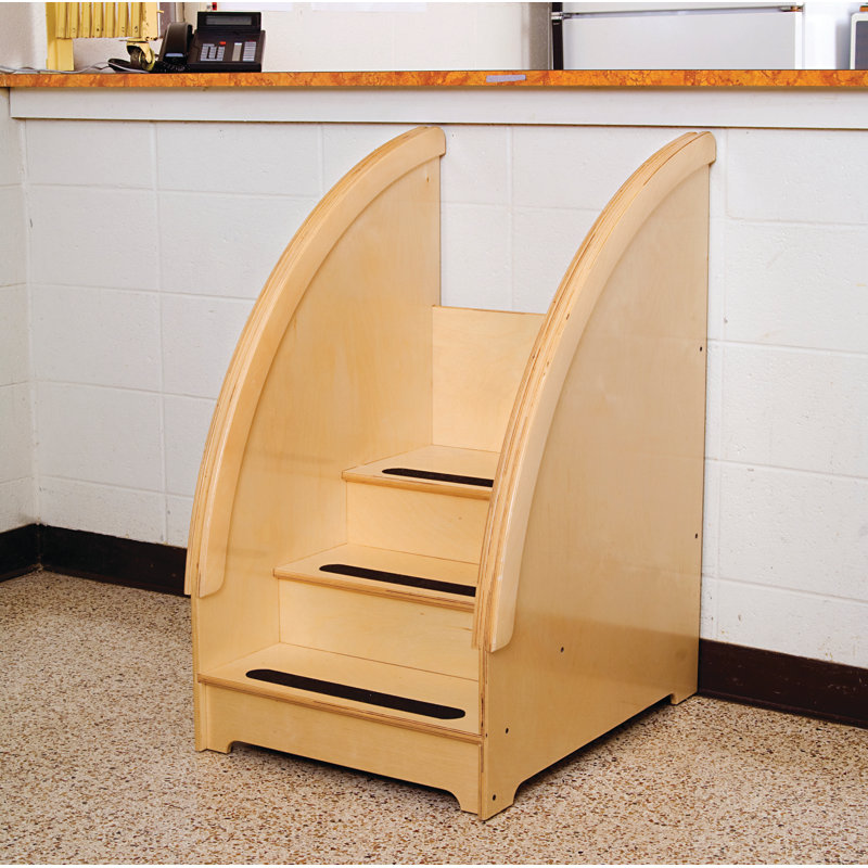 Natural Wood 3-Step Secure Children's Stairs with Handrail