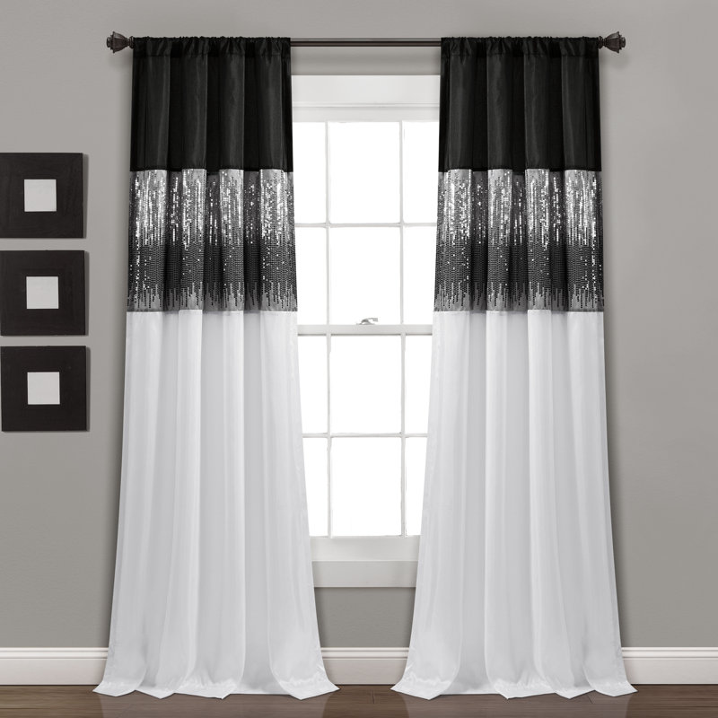 Panneau de rideau simple semi-diaphane avec passe-tringle Night Sky, Noir / blanc, l 42 po x L 95 po