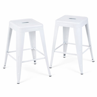 Tabouret à hauteur de comptoir 24 po, ensemble de 2 tabourets de bar en métal sans dossier, non empilable, amovible et facile à assembler, permettant d'économiser de l'espace pour un îlot de cuisine / bar / café / salle à manger (blanc)