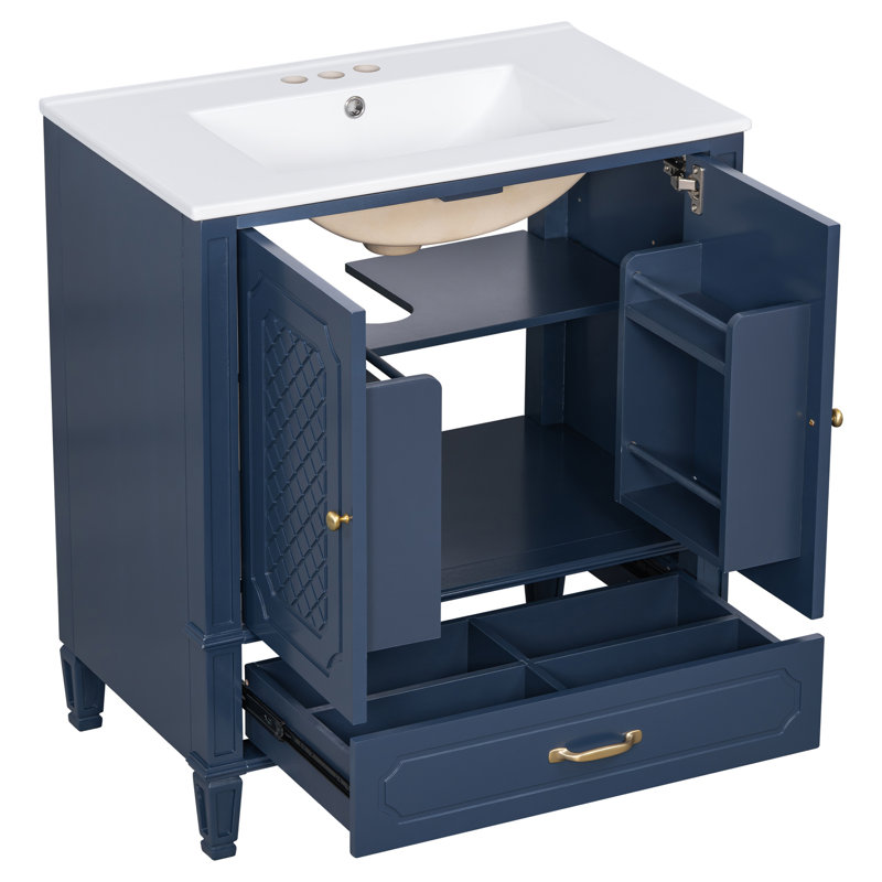 60" Double Sink Bathroom Vanity Set, 2 Cabinets with Door Organizers, 2 Drawers, Blue