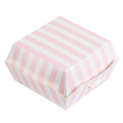 Restaurantware-2.8 x 2.8 x 2 Inch Mini Burger Boxes, 100 Clamshell Food Containers - Hinged Lid, Striped, Pink And White Paper Take Out Boxes, Serve Sliders Or Finger Foods