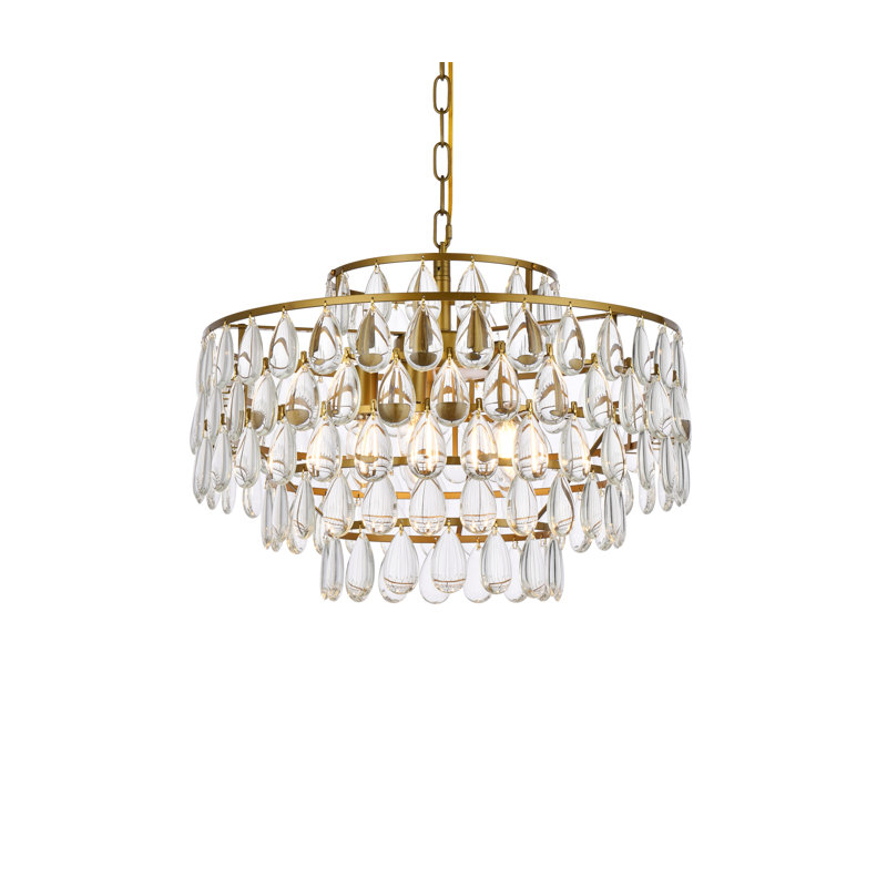 5-Light Dimmable Crystal Tiered Chandelier, Brass, 72" H x 20" W x 20" D