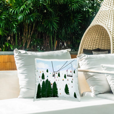 Coussin extérieur Busy Ski Slopes Lift Winter Sports Scenery par Ashley Singleton