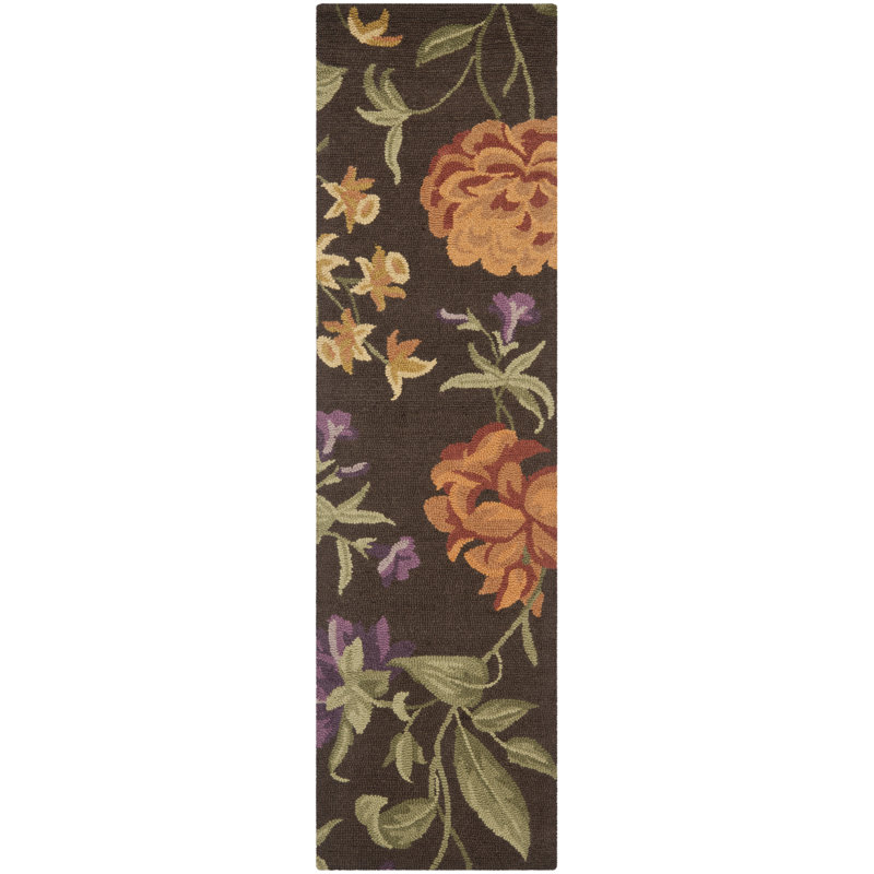 Emrick Hand Hooked Wool Floral Rug, Runner 2'3" x 8'