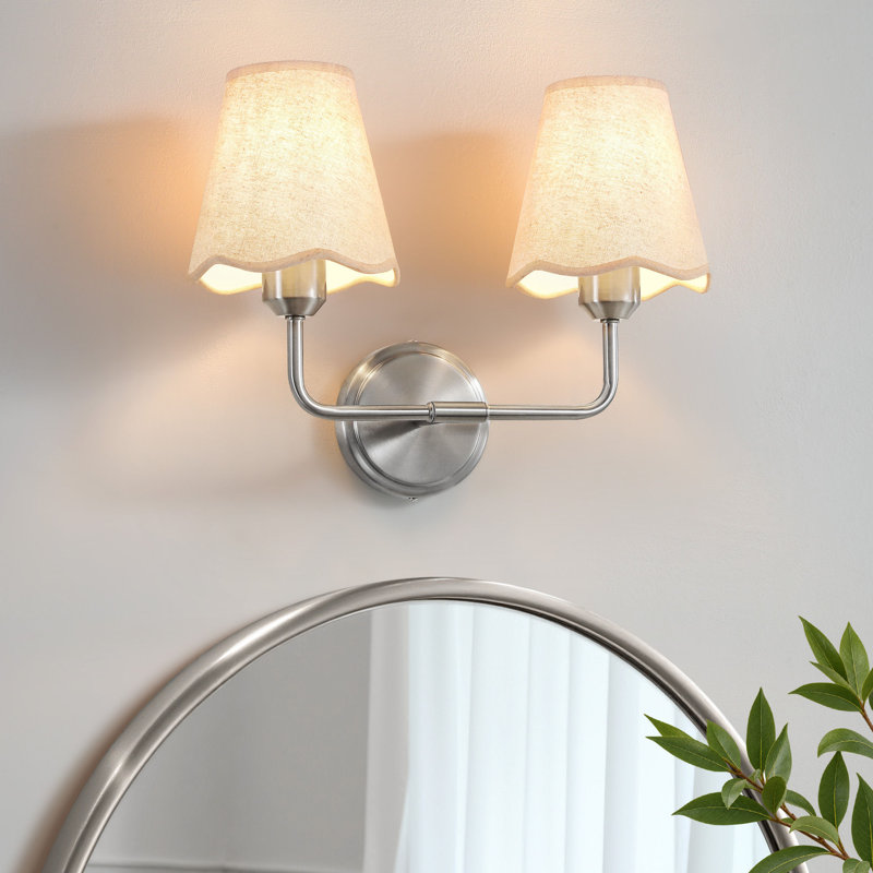16in. 2-Light Dimmable Vanity Light with Linen Shades, Nickel