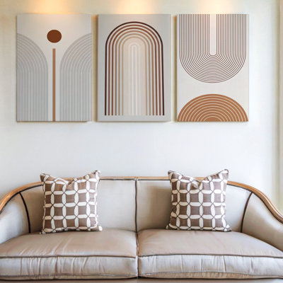 3 Pieces Modern Abstract Geometric Large Wall Art with Neutral Tones, Three Pieces Wall Art for Living Room, Bedroom, and Office Decor, Ready to Hang