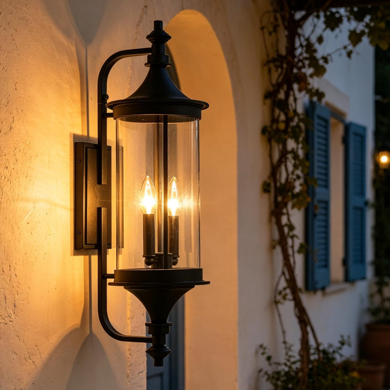 24.5'' Glass Shade Outdoor Wall Light, 24.5'' H X 7.56'' W X 9.9'' D