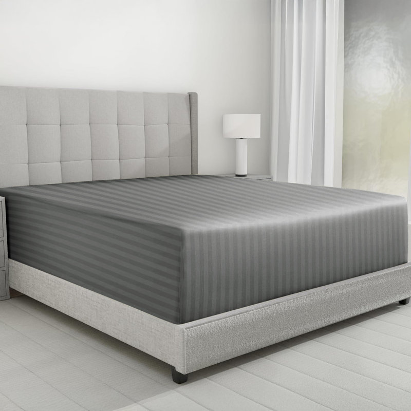 Microfiber Striped Fitted Sheet, Charcoal, Single (3')