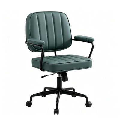 Retro Upholstered Adjustable Office Chair with Armrest, Tilt Lock & Tension Control Rolling Desk Chair for Home Office Study Vanity, Green