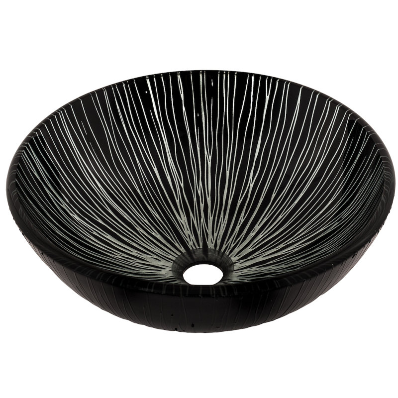 Novatto 16.5'' Black Glass Circular Bathroom Sink, Chrome