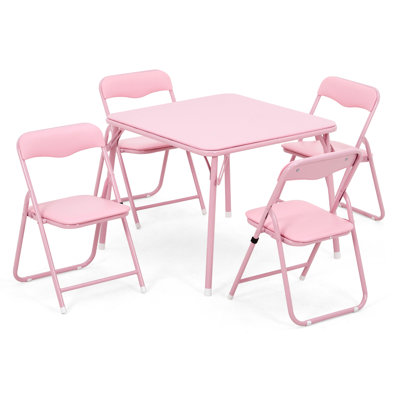 Metal Folding Card Table with 2/ 4 Padded Folding Chairs, Comfortable PU Cushions & Durable Steel Frame, Modern Square Table Set for Dining, Small Spa by Ebern Designs