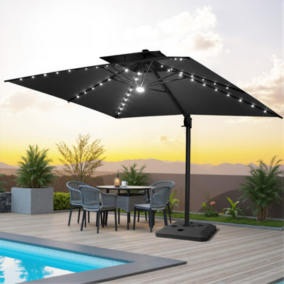153' X 116' Rectangular Outdoor Solar Led Cantilever Patio Umbrella, Base Included