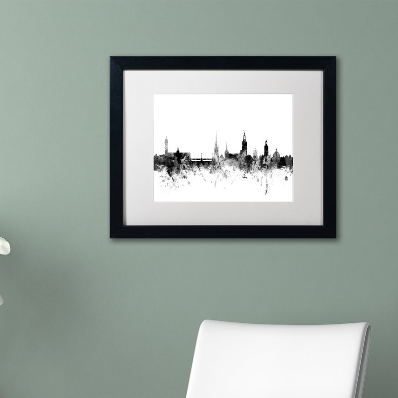 « stockholm suède horizon b&w », impression encadrée, H 16 po x l 20 po x P 0,5 po, Blanc