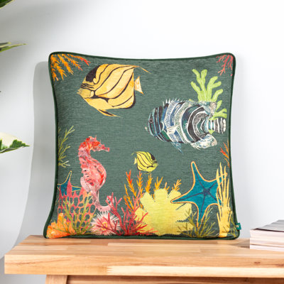 Abyss Green and Yellow Square Throw Cushion