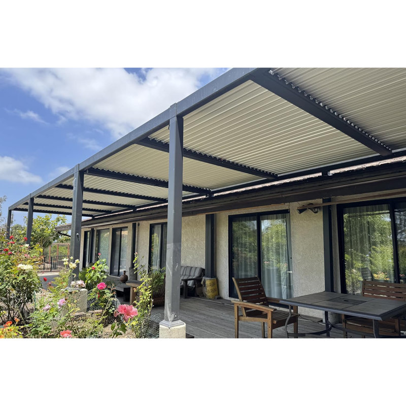  Cadre de toit en forme de pergola en aluminium 11 po x 28 pi, Blanc / Gris