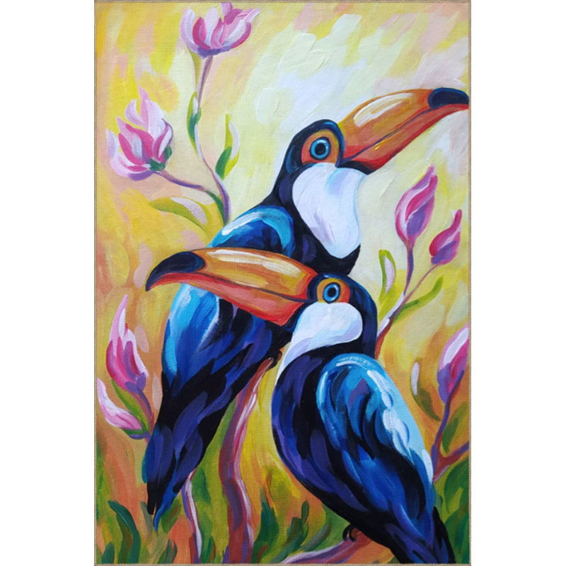 Tapis lavable à motif d'oiseaux doubles, Rectangulaire 3 pi 11 po x 5 pi 11 po