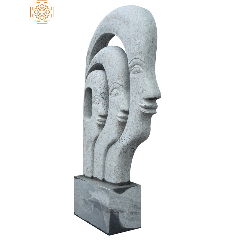 Large Modern Stone Sculpture - 60" Hand-Carved Granite "The Family" Contemporary Art for Indoor/Outdoor Display, Statement Piece Home Decor