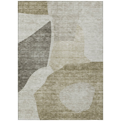 9' X 12' Taupe Brown And Beige Abstract Washable Indoor Outdoor Area Rug