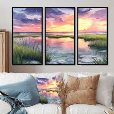 «Sunset Coastal Marshlands In North Carolina», ensemble de reproductions d'art mural grand format