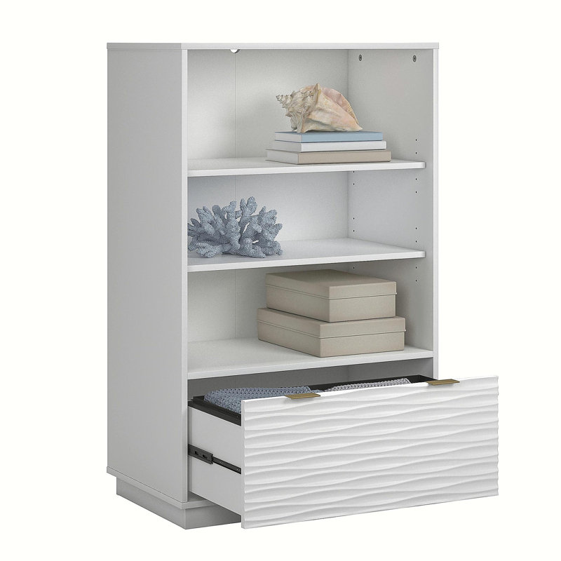 Coastal Bookcase With Lower Drawer, White finish