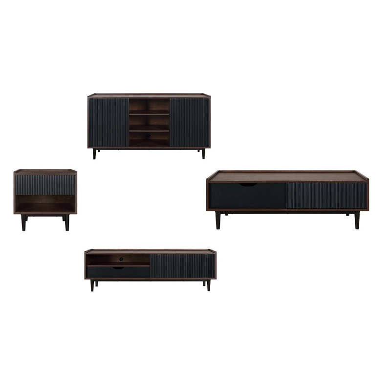 Yonda 4 Piece Living Room Set: Sideboard, TV Stand, Coffee Table, Nightstand, Dark Brown/Black