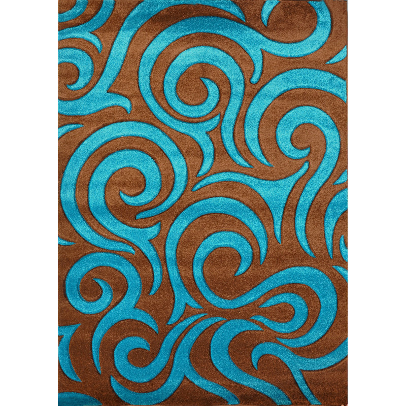 Tapis bleu/brun tissé à la machine Melfa, Tapis de couloir 2 pi 7 po x 14 pi 6 po