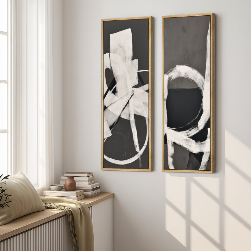 «Modern Modern Black & White Abstract Line Composition», ensemble de 2 reproductions d'art encadrées sur toile 60 po x 20 po x 2 pièces, 60 po x 30 po x 2 pièces