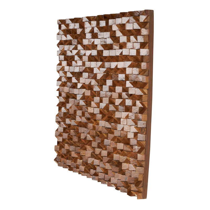 Décoration murale géométrique brune en bois de manguier