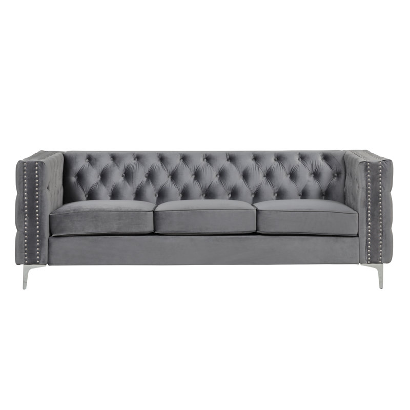 Virgil 85'' Velvet Sofa, Gray