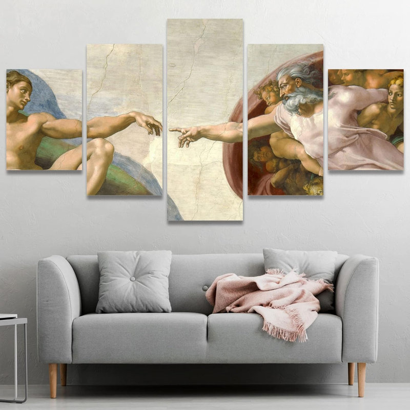 Célèbre œuvre d'art, la création d'Adam, maître italien Michel-Ange, 5 pièces