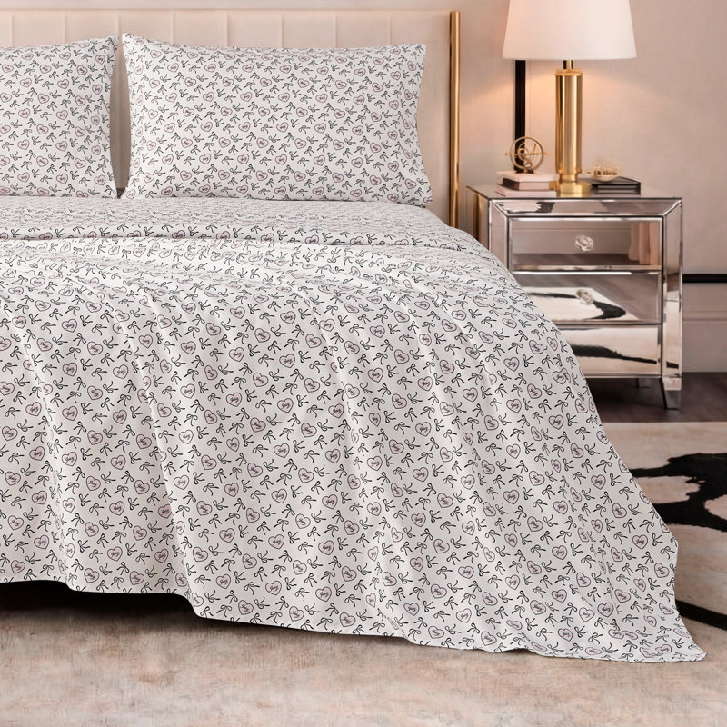 Juicy Couture Printed Microfiber Sheet Set, Queen, Dolly Bows