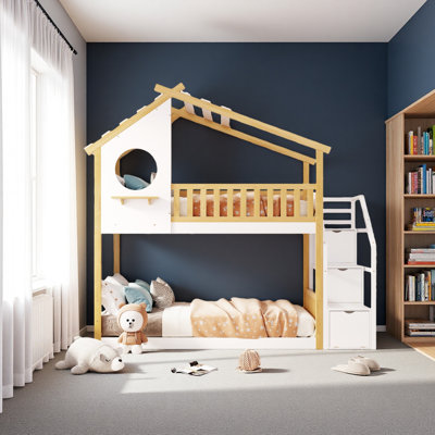 Stairway Twin-Over-Twin Bunk Bed,House Bed,Storage And Guard Rail