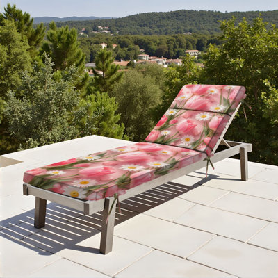  Coussin de chaise d'extérieur pour l'extérieur 3 po avec tulipes roses et marguerites blanches