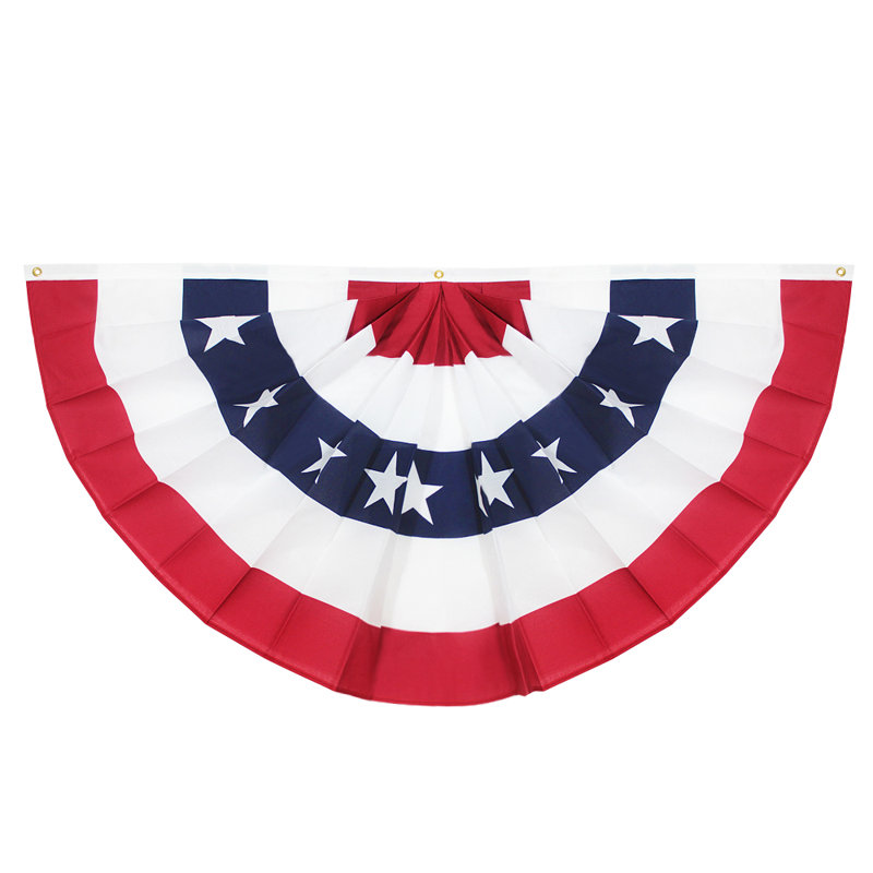 Patriotic Red White and Blue Pleated Fan Flag with Grommets