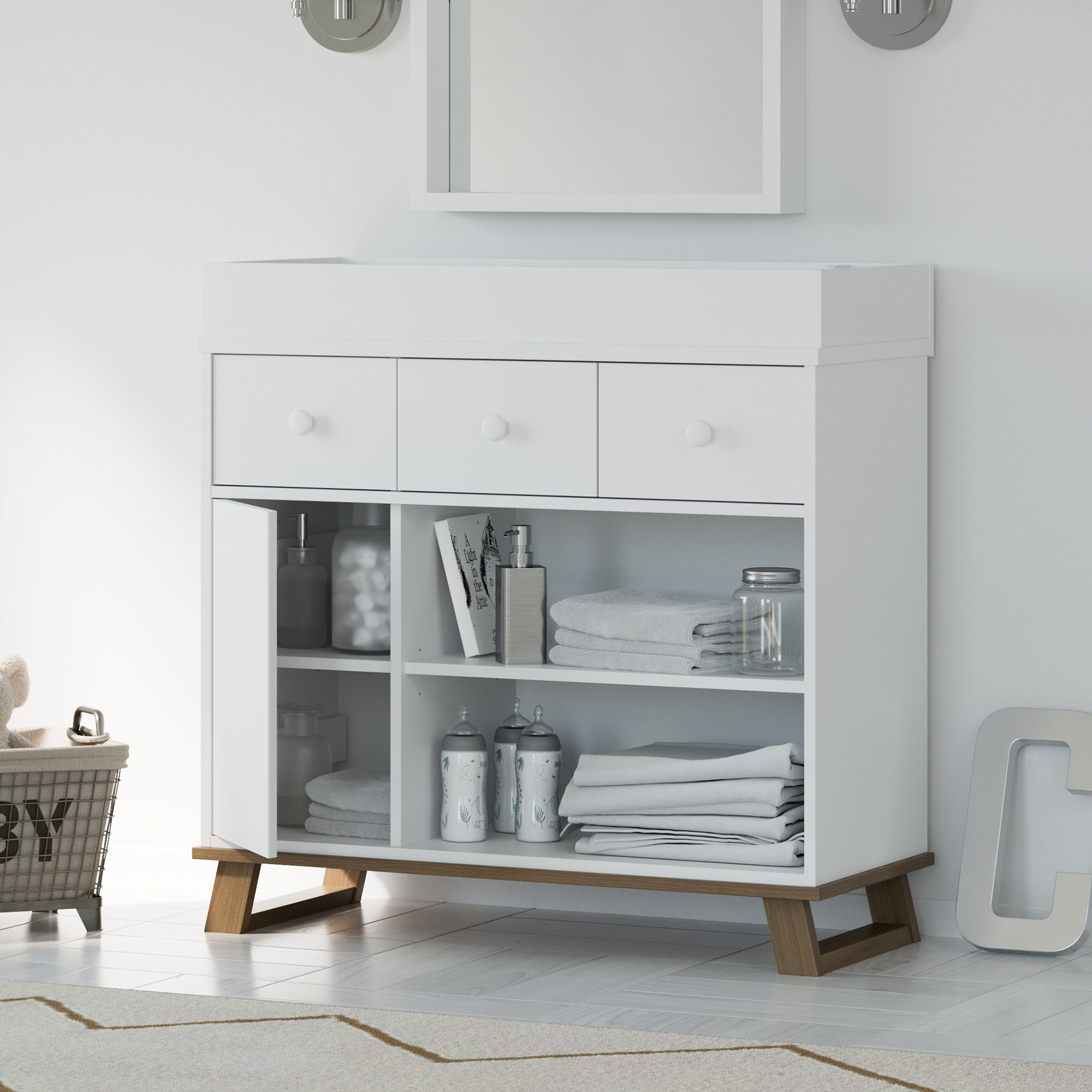 Equinox Convertible Standard Nursery Furniture Set, White/Vintage Driftwood