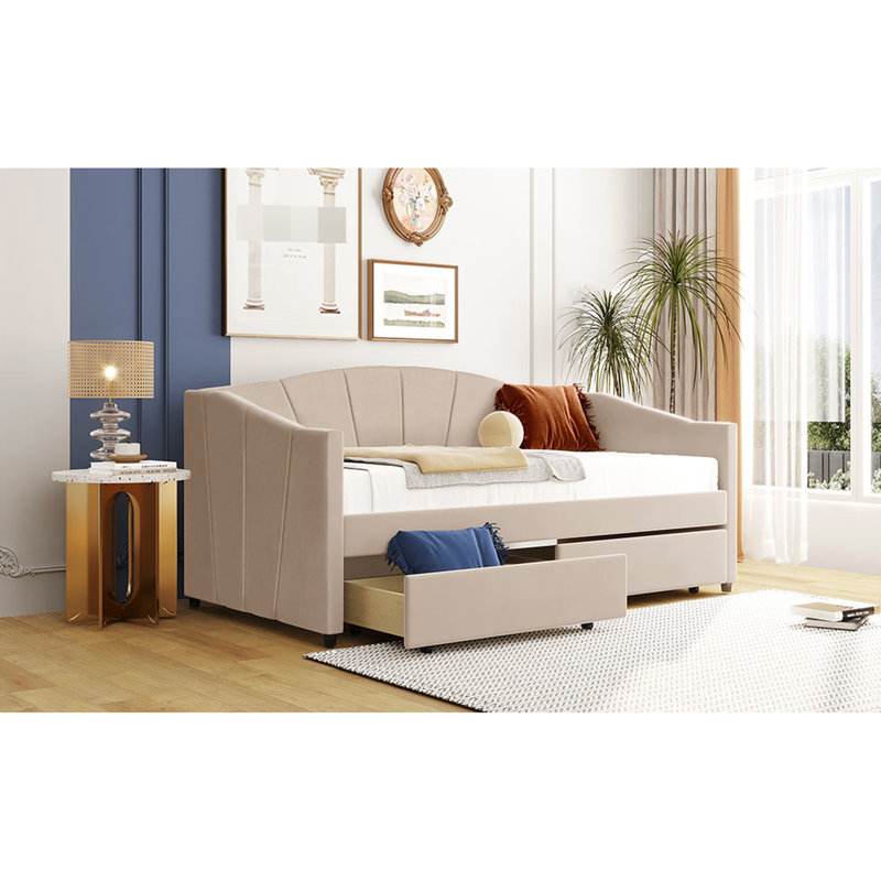 Lit de jour beige avec deux tiroirs et une structure pour un soutien fiable - qualité de fabrication - satisfaction à long terme