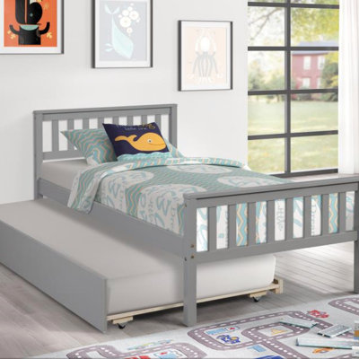 Lit simple avec couchette et plateforme, sans sommier, idéal pour les petites chambres et les espaces invités, gris