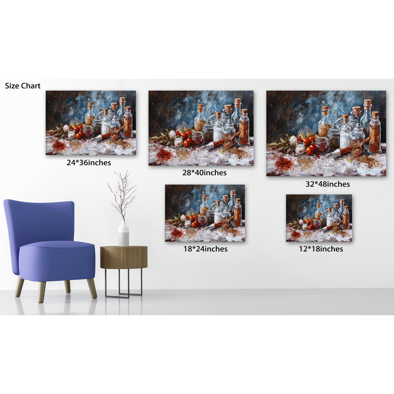 Art mural sur toile de cuisine, vaisselle de cuisine rétro, impressions sur toile, nourriture, nature morte, bouteilles, herbes, épices, affiche d'art, image pour décoration murale de salle à manger, 18 po x 24 po