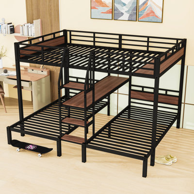 Metal Bunk Bed With Shelves And Storage Stairs