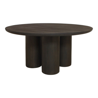 Ensemble de salle à manger rond sept pièces en bois massif brun foncé avec six chaises