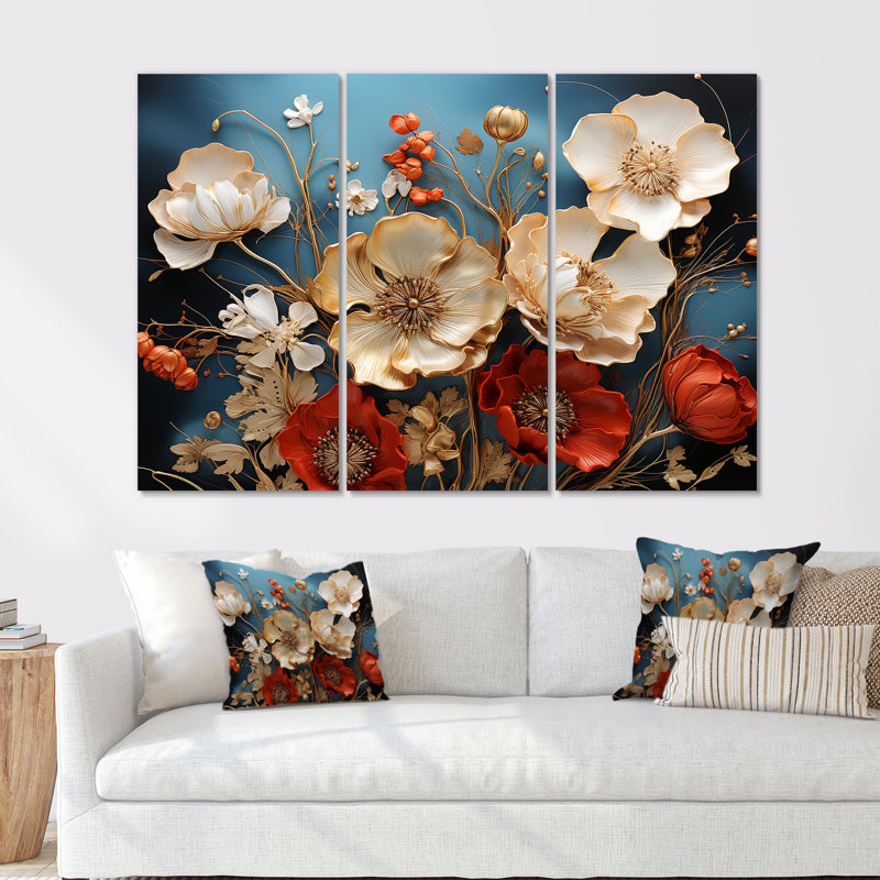 Souvenirs coquelicots Flower Dreams I - Ensemble de décoration murale champ de fleurs, H 32 po x l 48 po x P 1 po